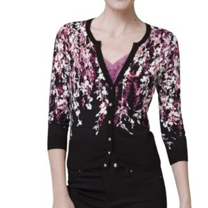 White House Black Market Black and Pink Floral Cardigan